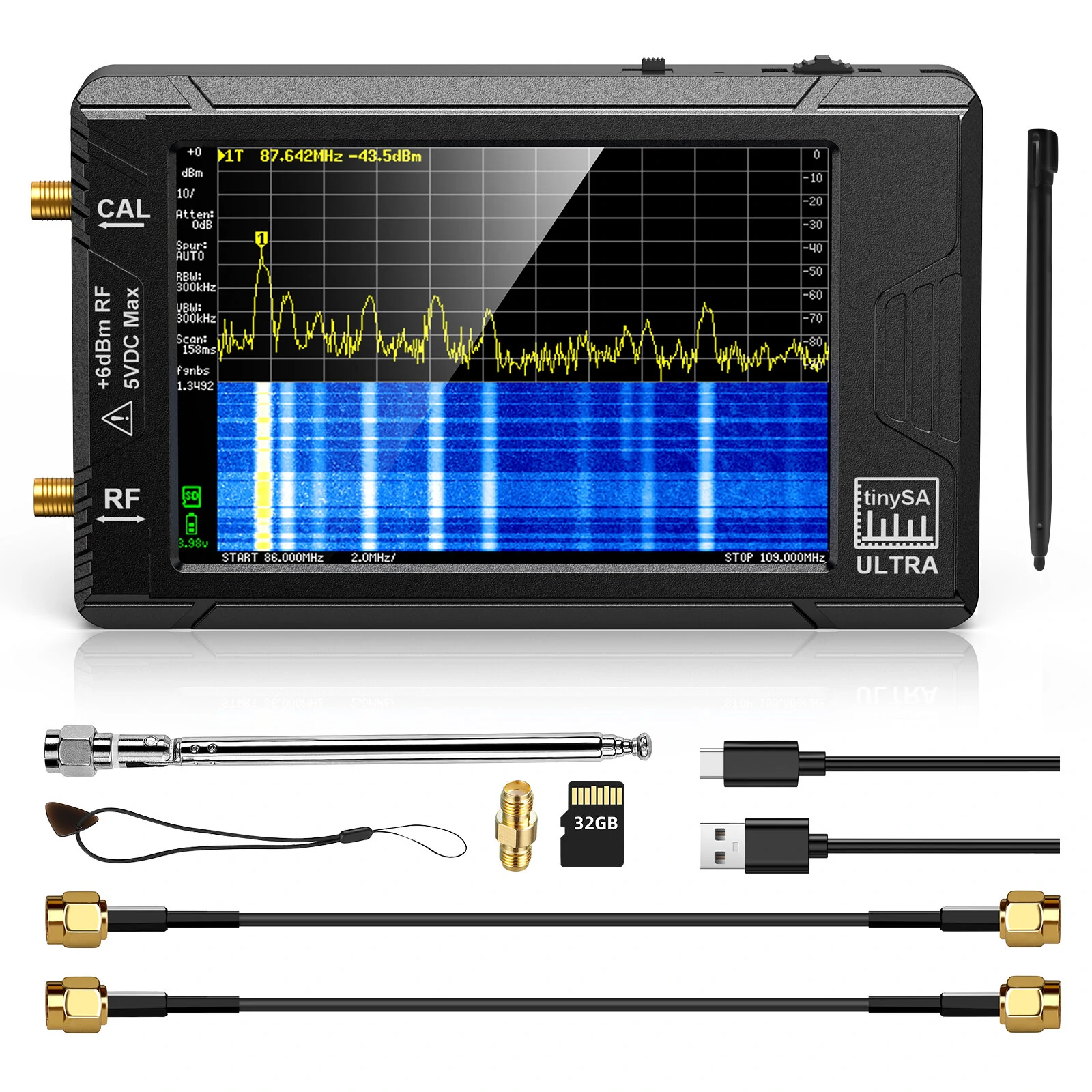 Handheld 4" Display Tiny Spectrum Analyzer TinySA ULTRA 100kHz to 5.3GHz with 32GB Card Version V0.4.5.1 (image for) Handheld 4" Display Tiny Spectrum Analyzer TinySA ULTRA 100kHz to 5.3GHz with 32GB Card Version V0.4.5.1