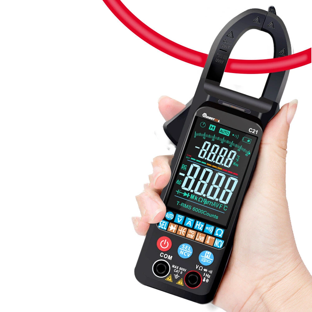 MUSTOOL C21 AC/DC Current Voltage Digital Clamp Meter Large Color Screen NCV 6000 Counts True RMS Automatic Measurement Smart Digital Multimeter (image for) MUSTOOL C21 AC/DC Current Voltage Digital Clamp Meter Large Color Screen NCV 6000 Counts True RMS Automatic Measurement Smart Digital Multimeter